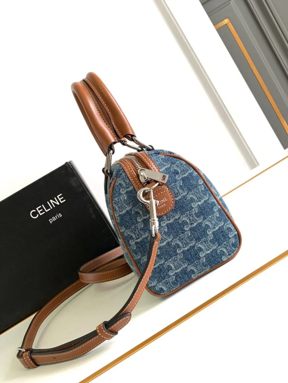CELINE Cuir Triomphe Small Boston Bag